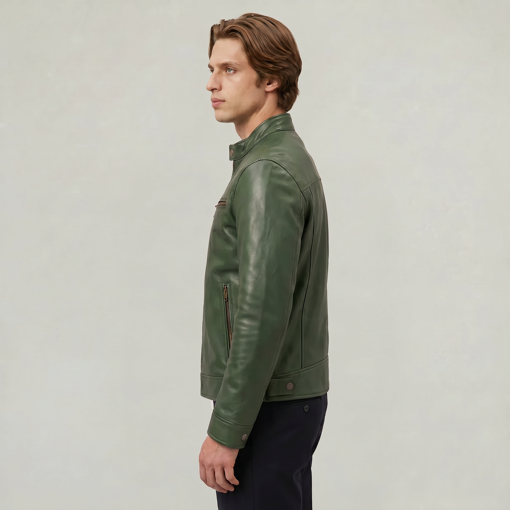 Men's Faux Leather Biker Jacket - Slim Fit Moto Racer Zip Up Jacket