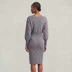 Women’s Knit Sweater Dress - Lantern Sleeve Waist Cinched Fit