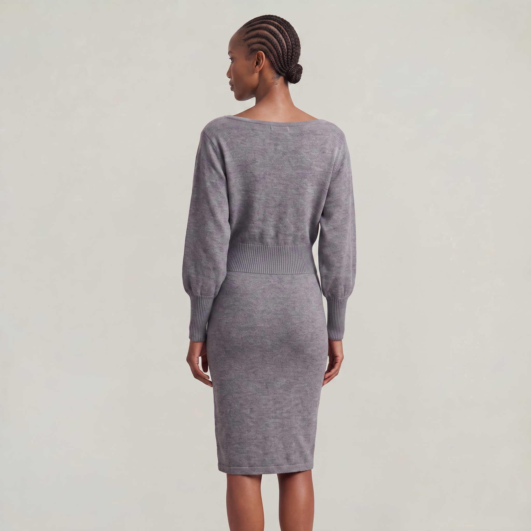 Women’s Knit Sweater Dress - Lantern Sleeve Waist Cinched Fit