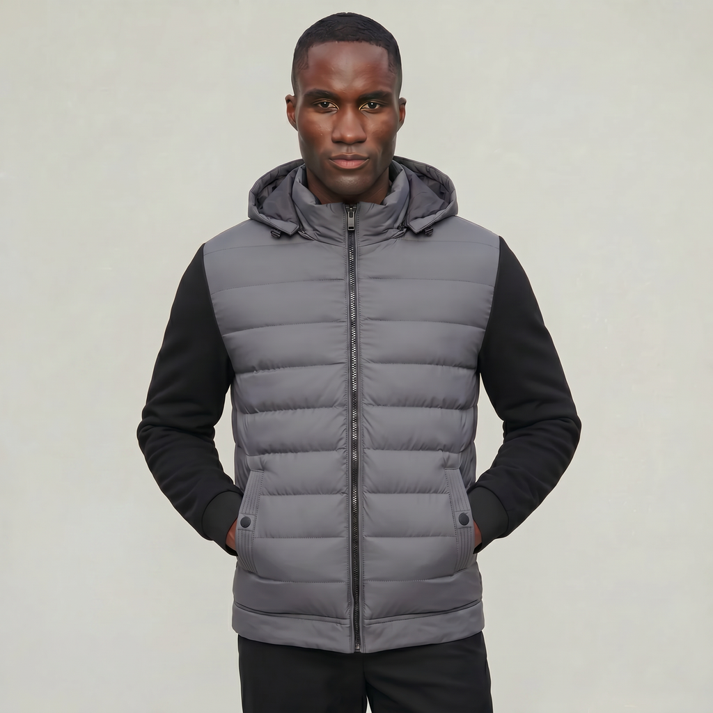 Men’s Quilted Puffer Jacket - Hooded Zip-Up Regular Fit