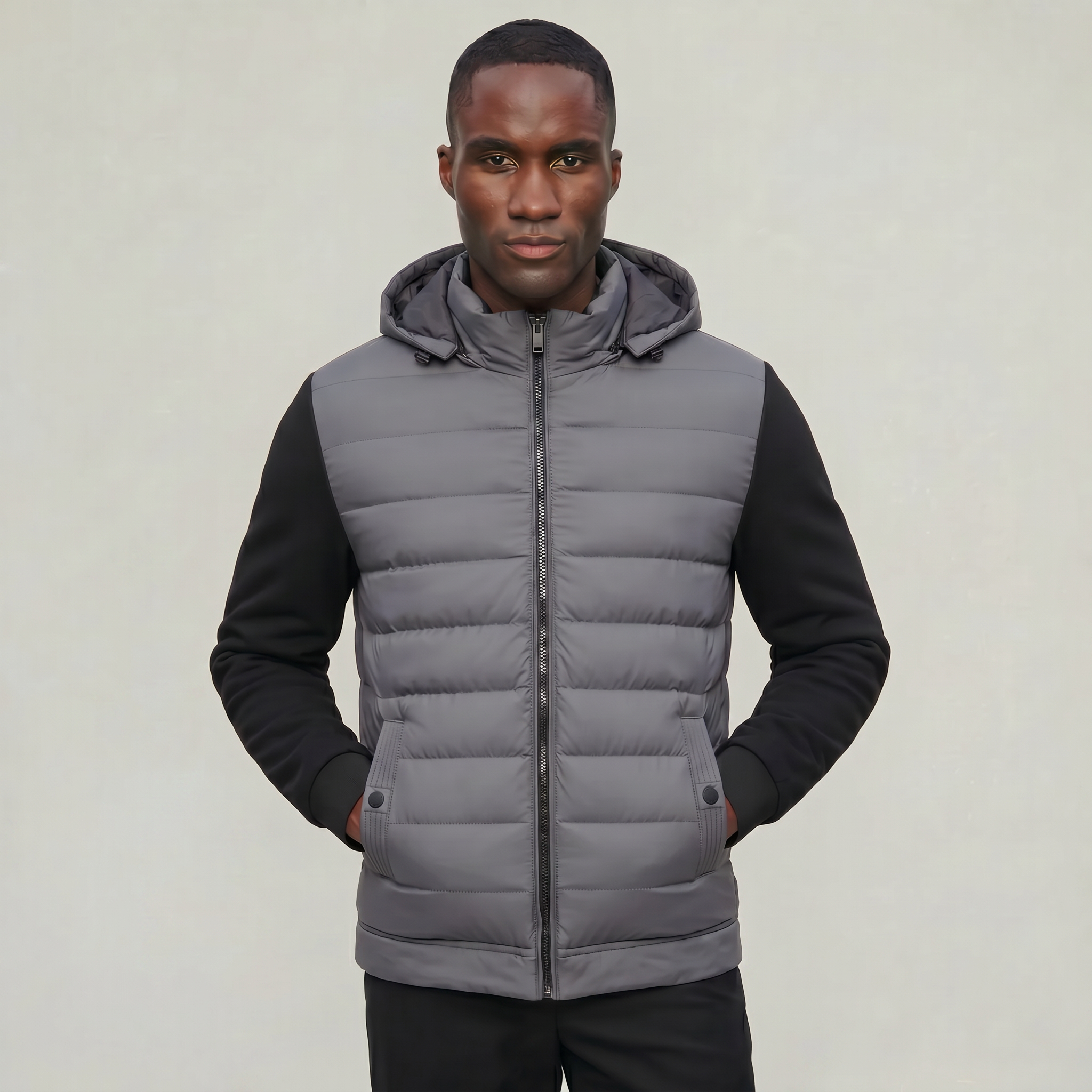 Men’s Quilted Puffer Jacket - Hooded Zip-Up Regular Fit