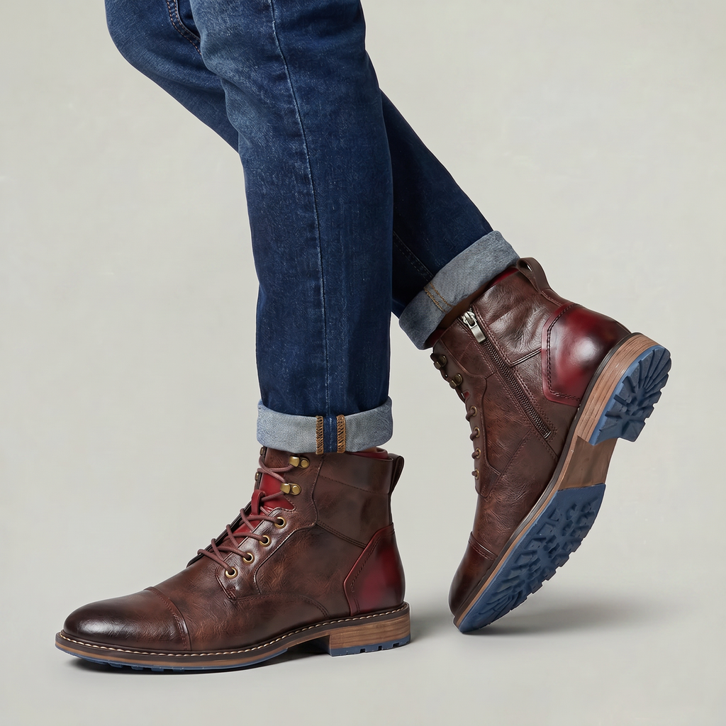 Men’s Rugged Lace Up Ankle Boots - Casual Leather Boots