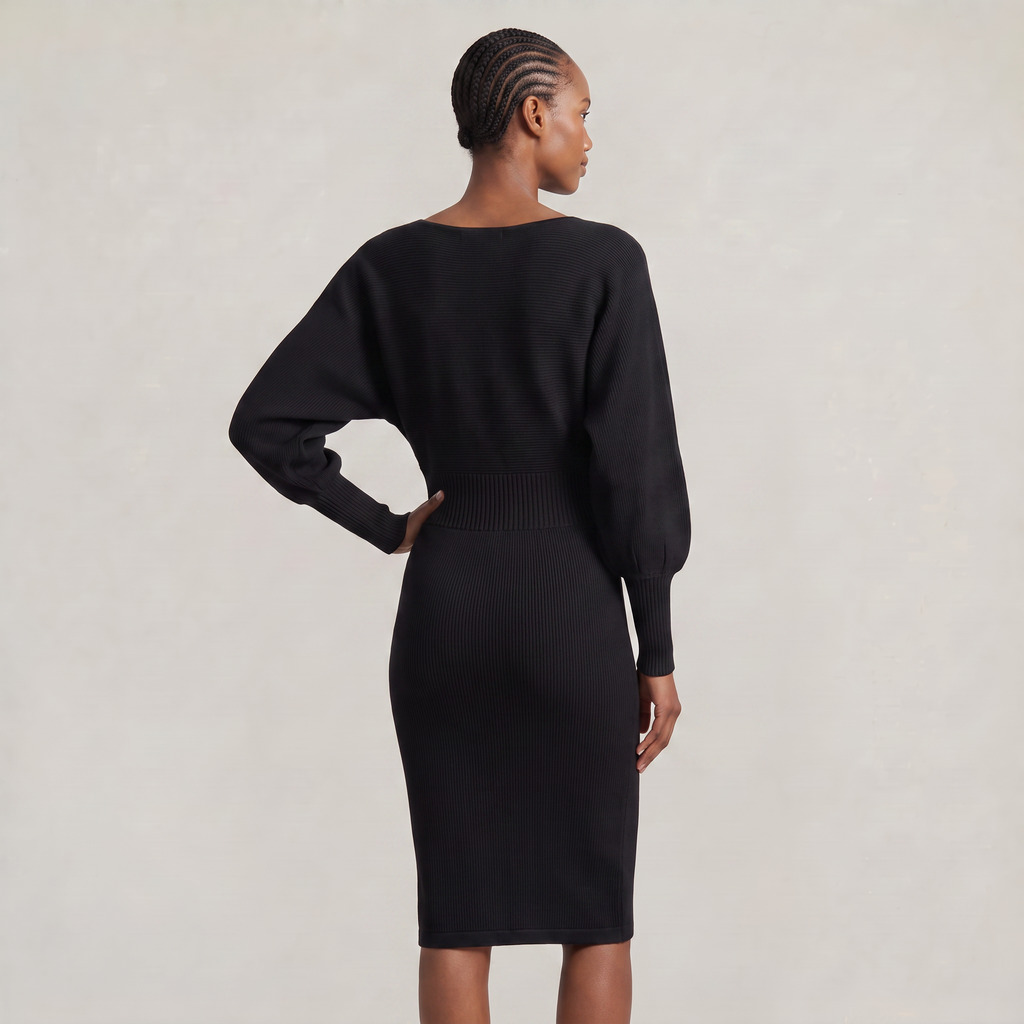 Women’s Knit Sweater Dress - Lantern Sleeve Waist Cinched Fit