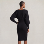 Women’s Knit Sweater Dress - Lantern Sleeve Waist Cinched Fit
