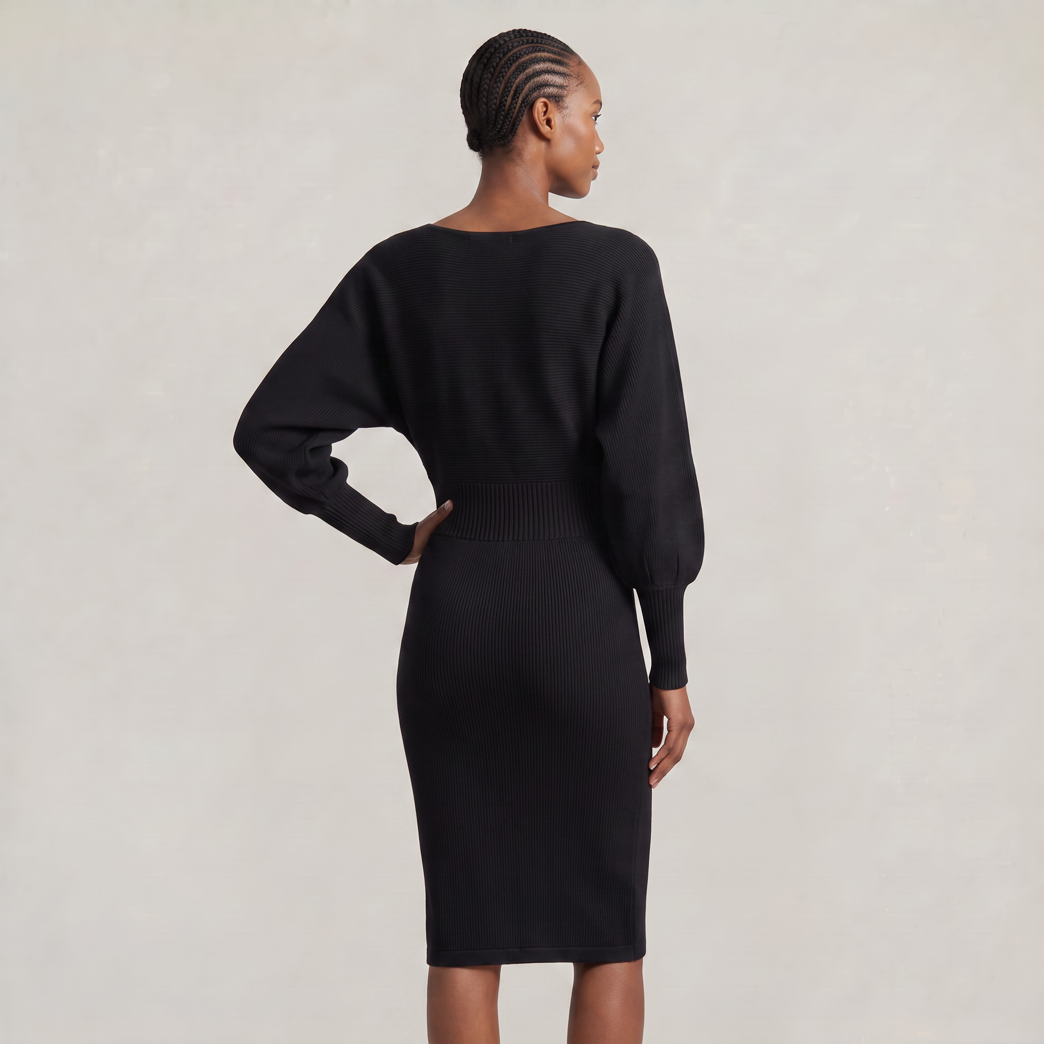 Women’s Knit Sweater Dress - Lantern Sleeve Waist Cinched Fit