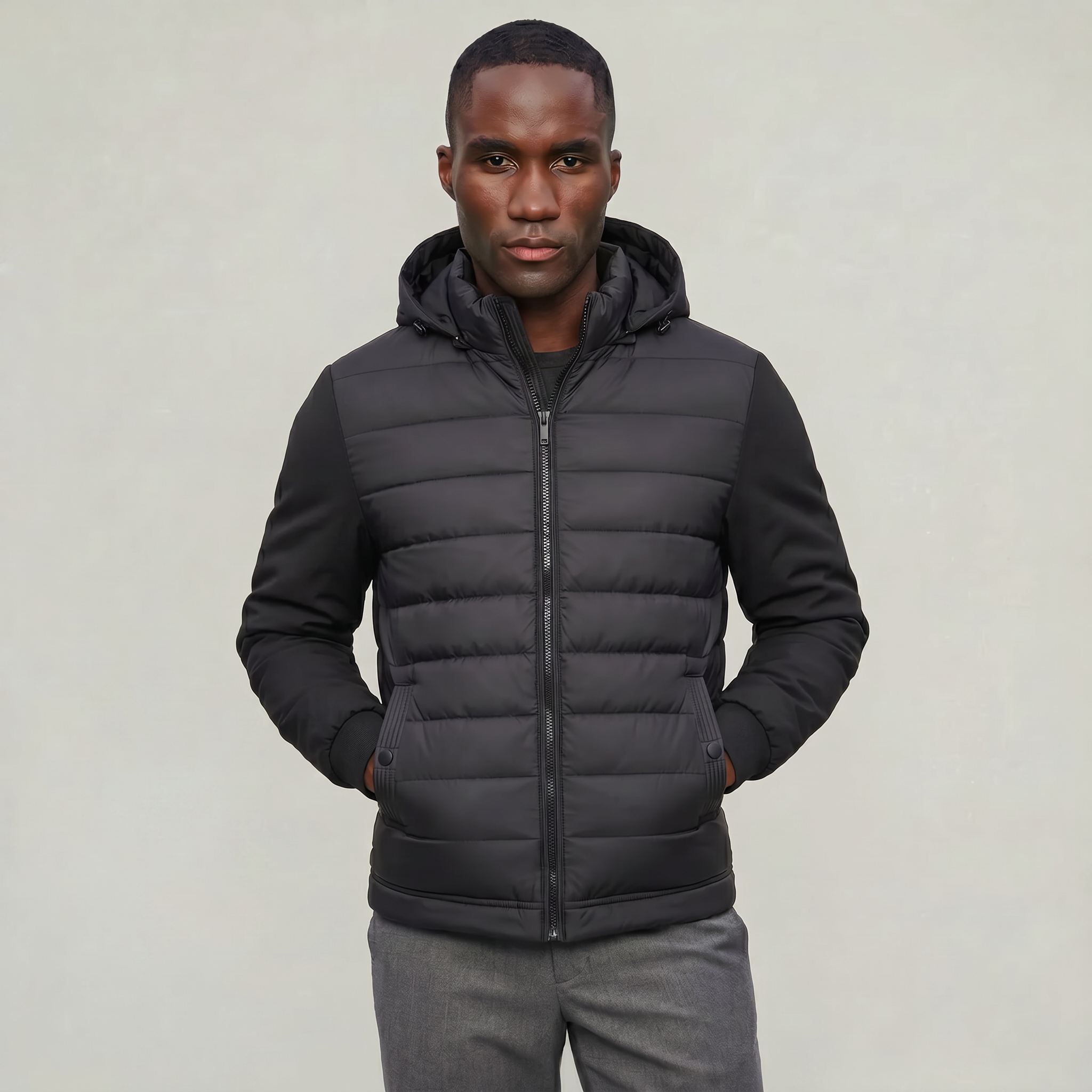 Men’s Quilted Puffer Jacket - Hooded Zip-Up Regular Fit