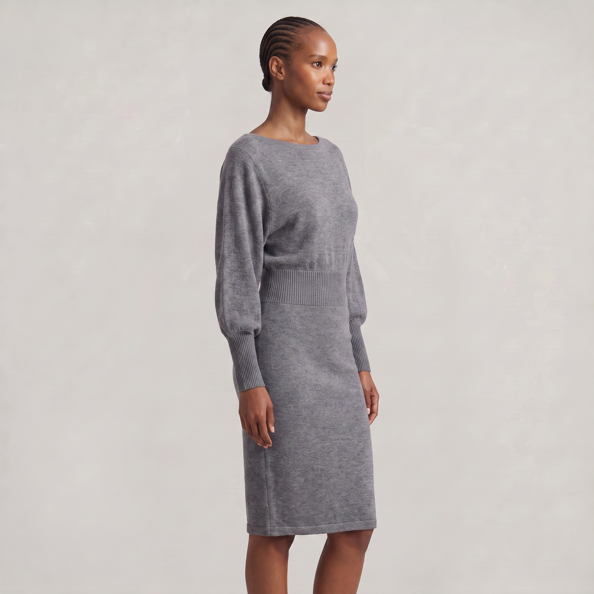 Women’s Knit Sweater Dress - Lantern Sleeve Waist Cinched Fit