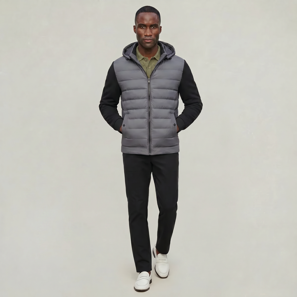 Men’s Quilted Puffer Jacket - Hooded Zip-Up Regular Fit