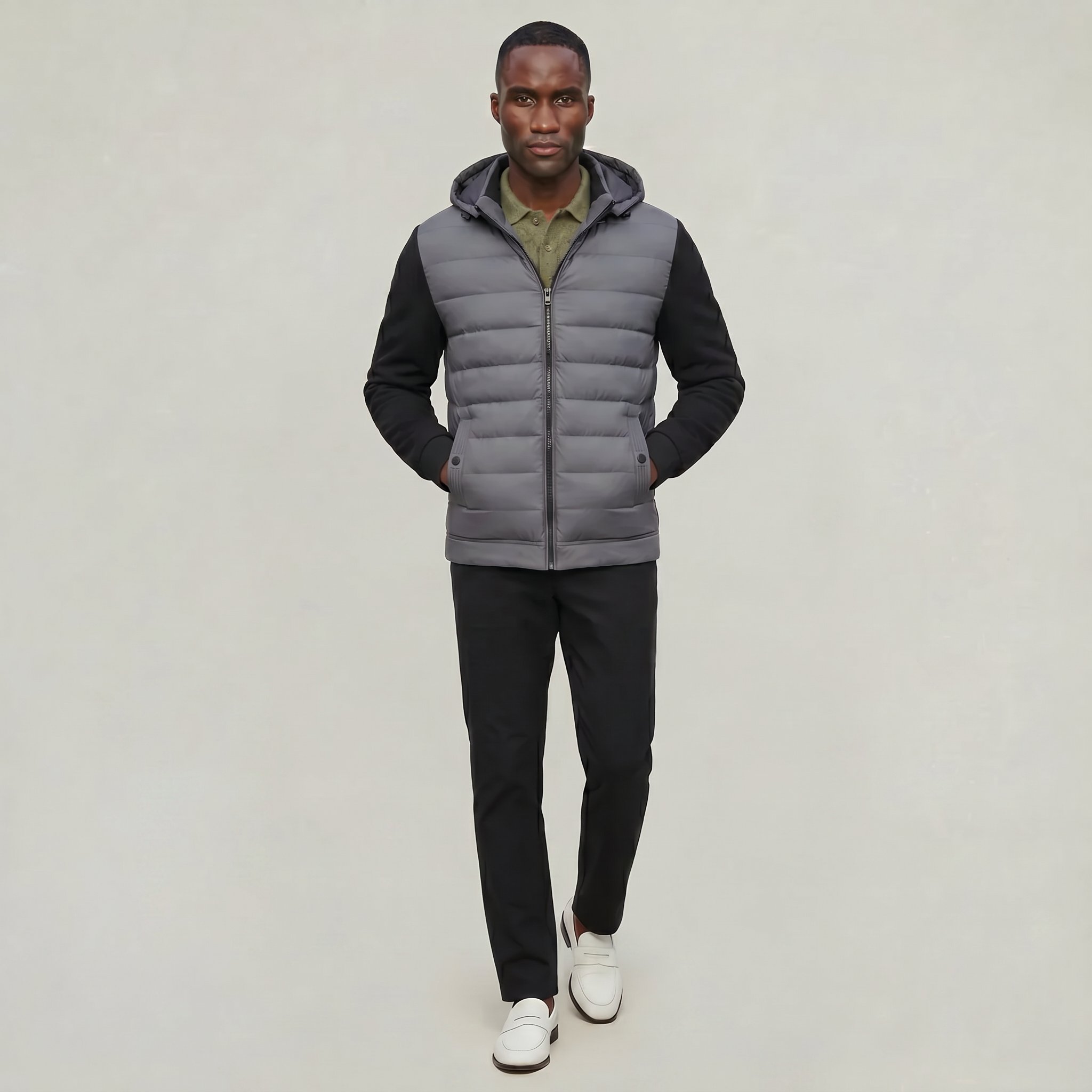 Men’s Quilted Puffer Jacket - Hooded Zip-Up Regular Fit