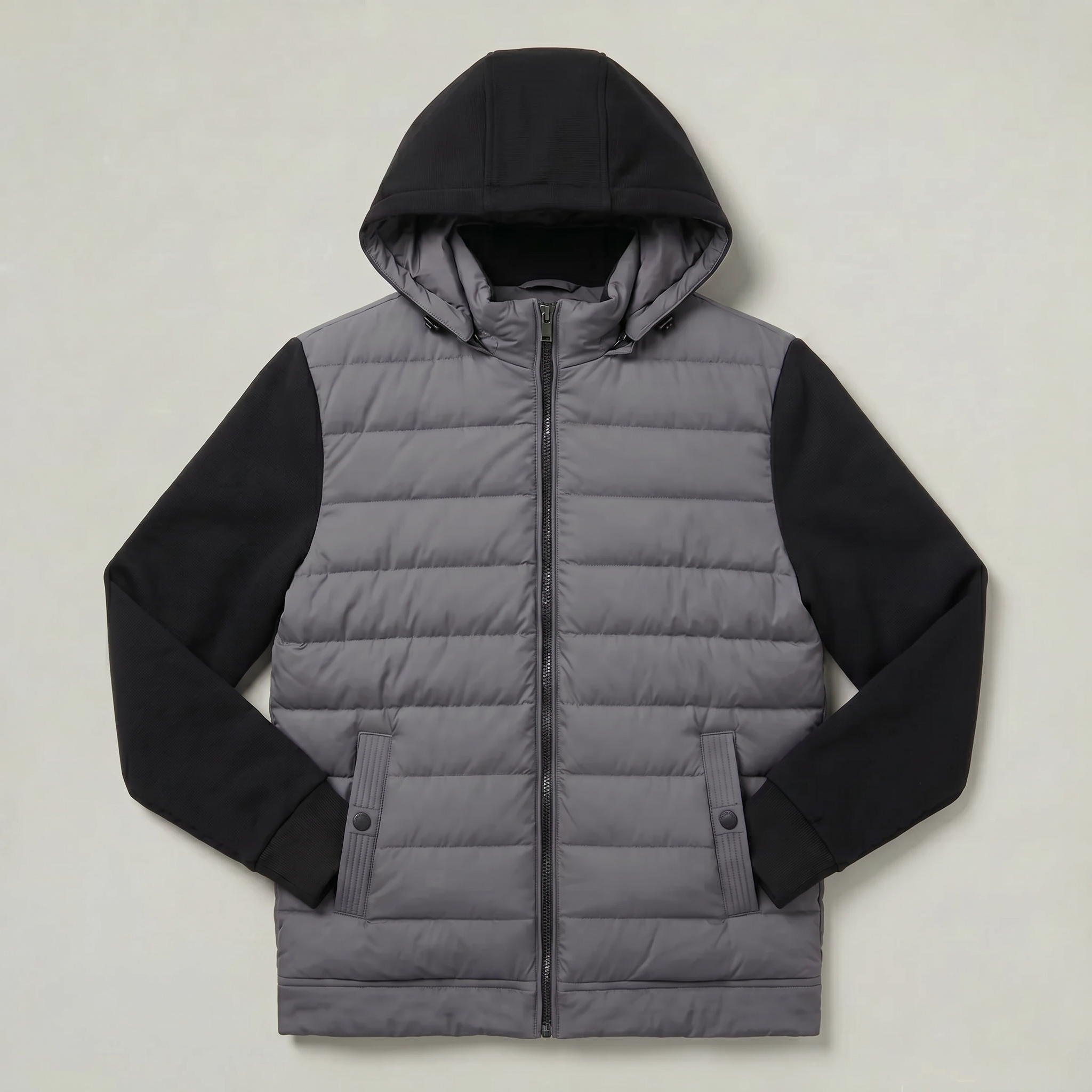 Men’s Quilted Puffer Jacket - Hooded Zip-Up Regular Fit
