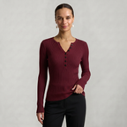 Women’s Long Sleeve Fitted Top - Button Front Slim Fit
