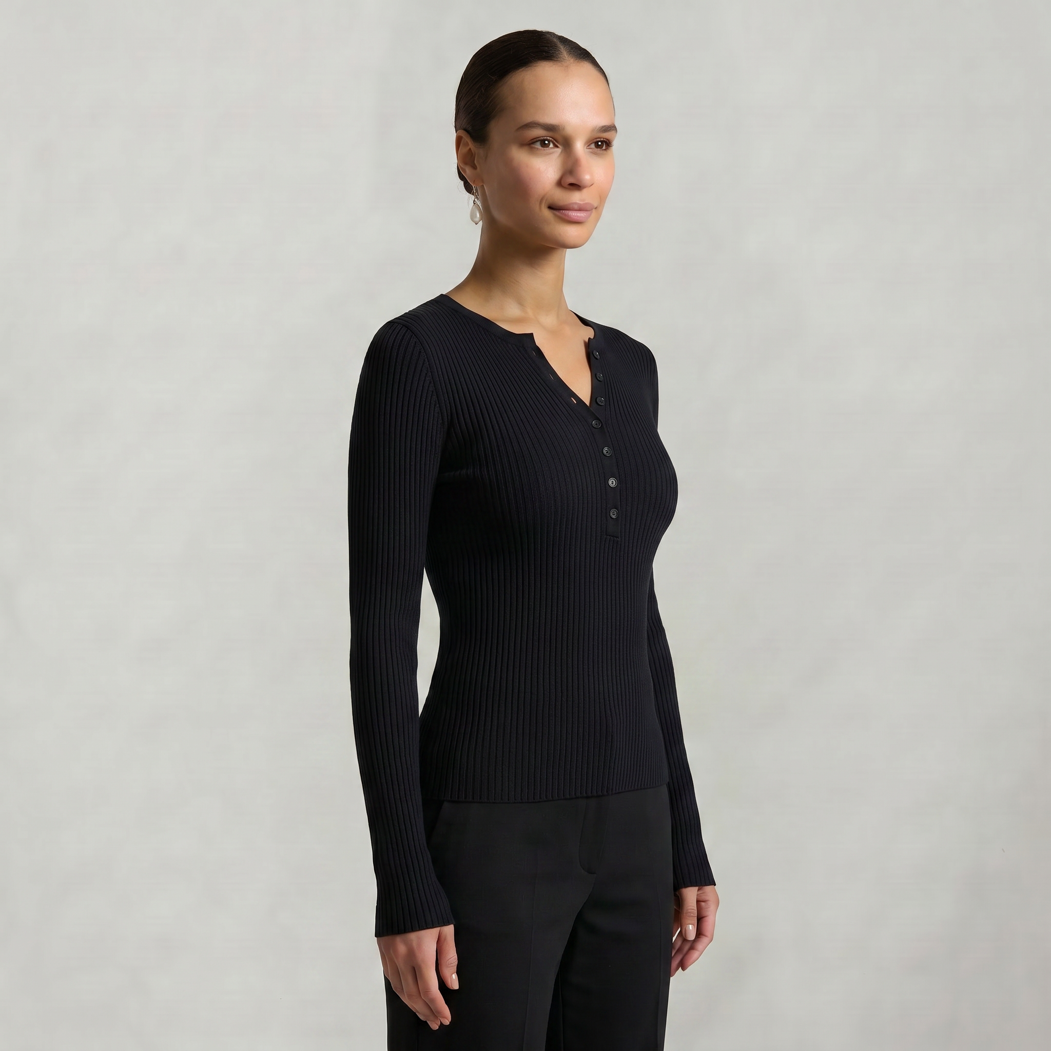 Women’s Long Sleeve Fitted Top - Button Front Slim Fit