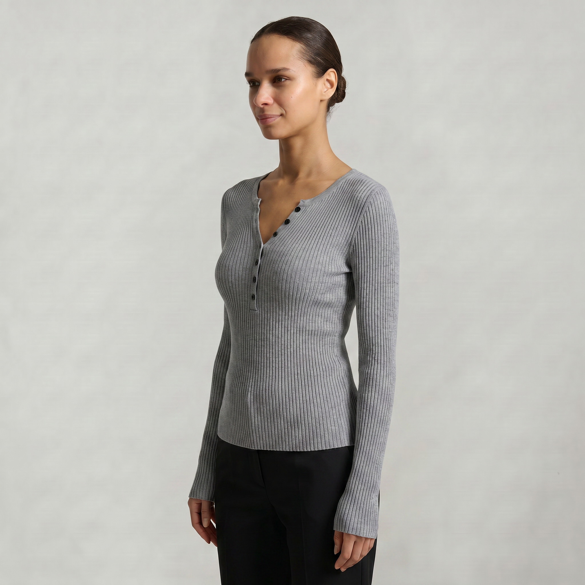 Women’s Long Sleeve Fitted Top - Button Front Slim Fit