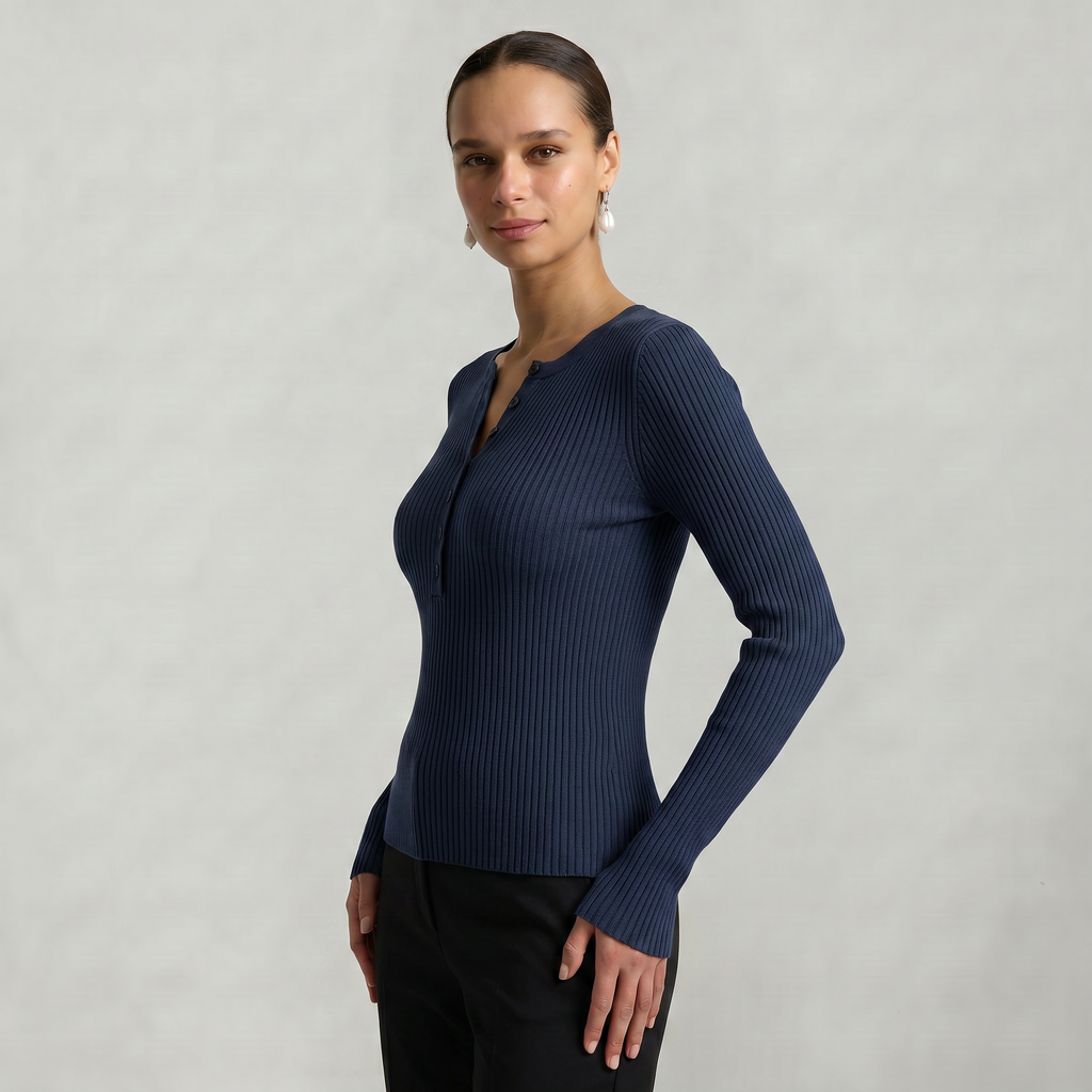 Women’s Long Sleeve Fitted Top - Button Front Slim Fit