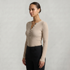 Women’s Long Sleeve Fitted Top - Button Front Slim Fit