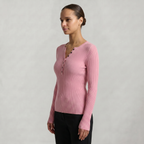 Women’s Long Sleeve Fitted Top - Button Front Slim Fit