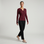 Women’s Long Sleeve Fitted Top - Button Front Slim Fit