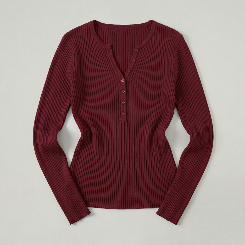 Women’s Long Sleeve Fitted Top - Button Front Slim Fit