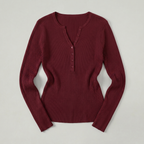 Women’s Long Sleeve Fitted Top - Button Front Slim Fit