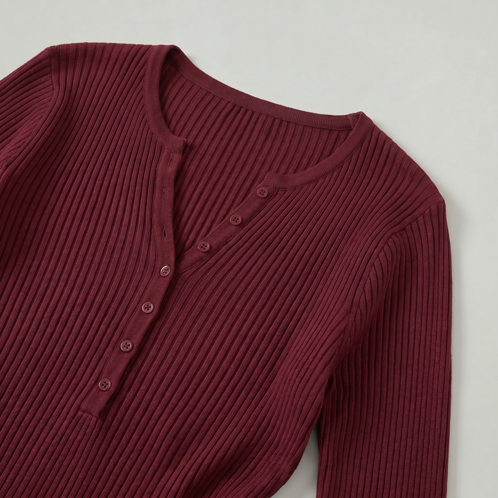 Women’s Long Sleeve Fitted Top - Button Front Slim Fit