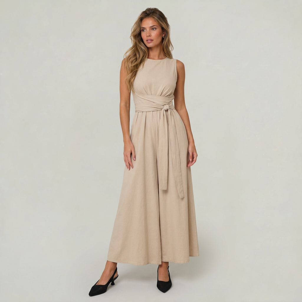 Women’s Midi Dress Tie Waist Sleeveless