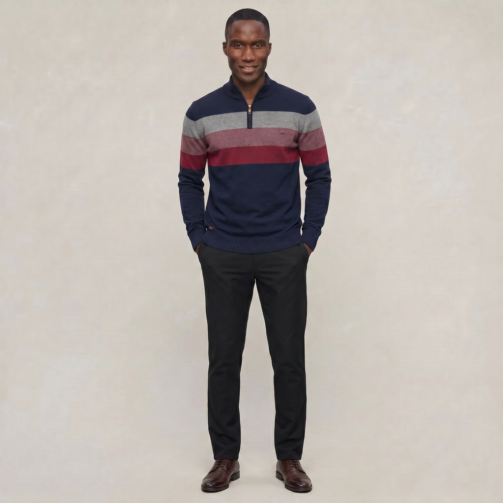 Men's Quarter Zip Sweater - High Neck Color Block Knit Pullover Smart Casual Winter
