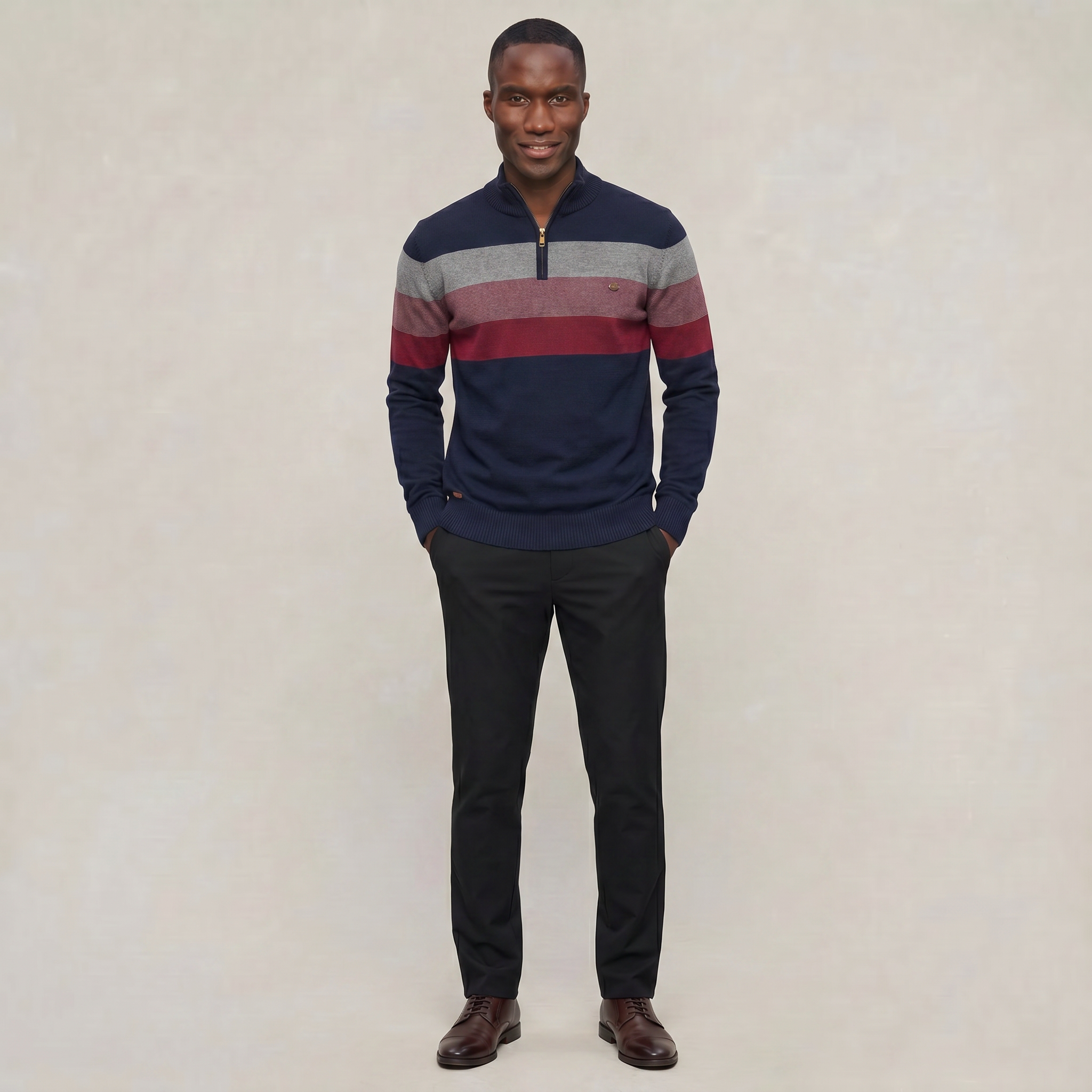 Men's Quarter Zip Sweater - High Neck Color Block Knit Pullover Smart Casual Winter