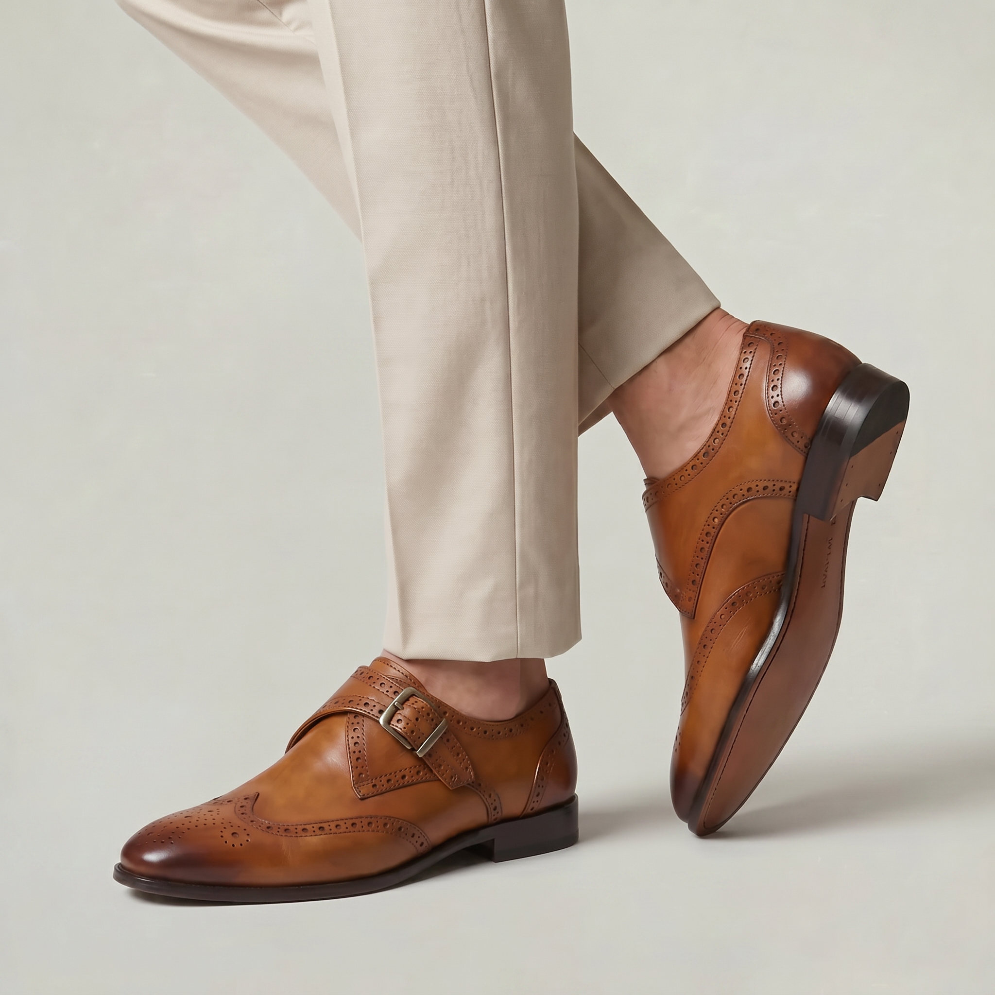 Men’s Wingtip Monk Strap Buckle Shoes