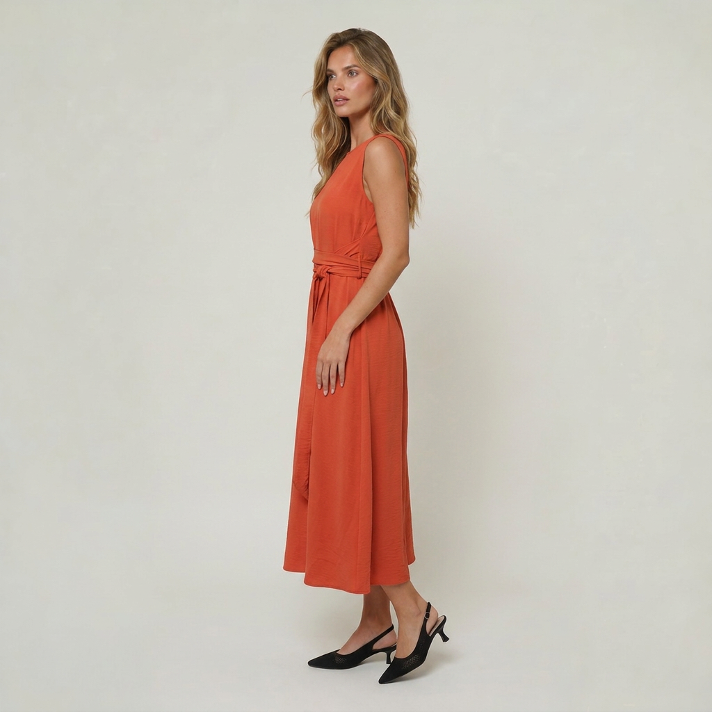 Women’s Midi Dress Tie Waist Sleeveless