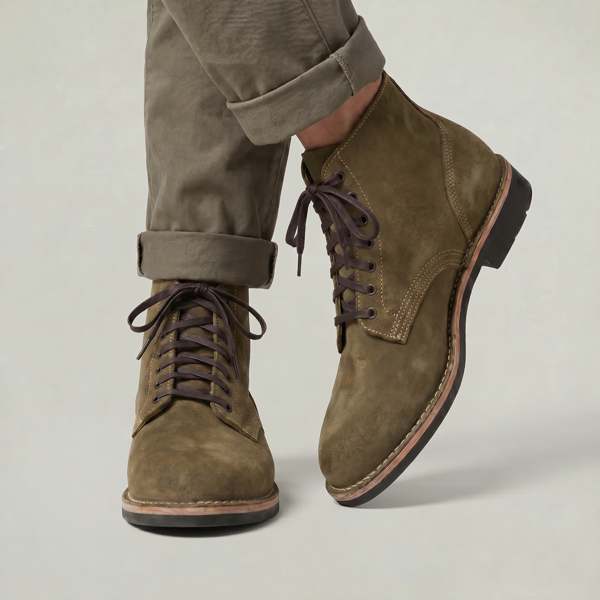 Men’s Round Toe Combat Boots - High-Top Lace-Up Fit