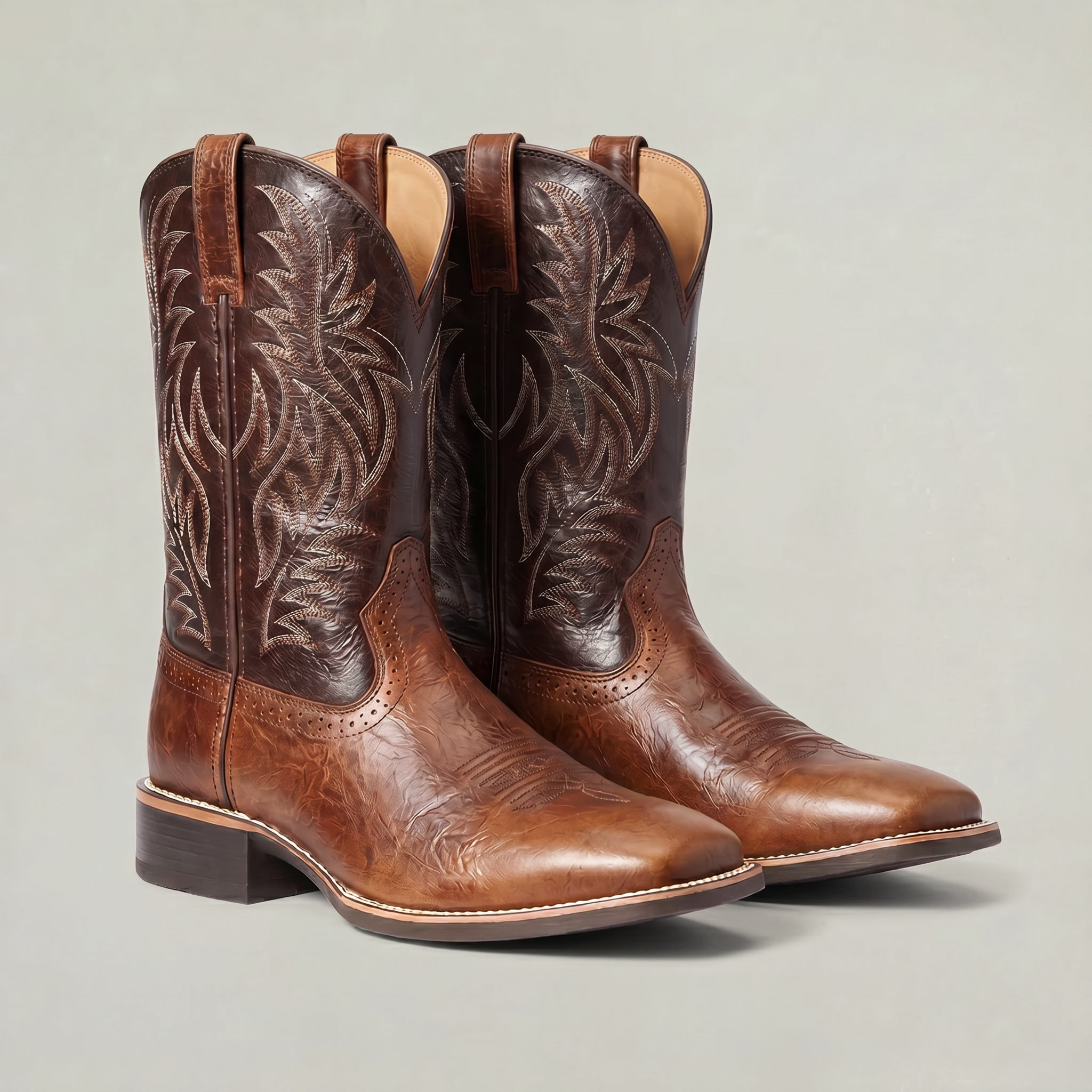Men’s Square-Toe Western Boots - Pull-On Mid-Calf Cowboy Fit