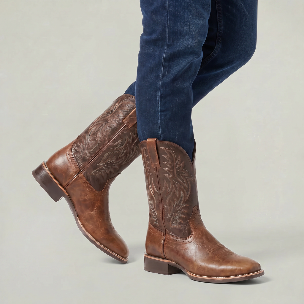 Men’s Square-Toe Western Boots - Pull-On Mid-Calf Cowboy Fit