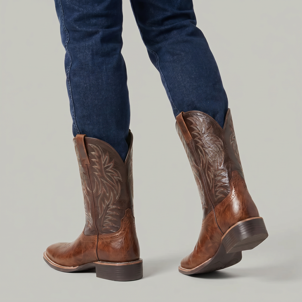 Men’s Square-Toe Western Boots - Pull-On Mid-Calf Cowboy Fit