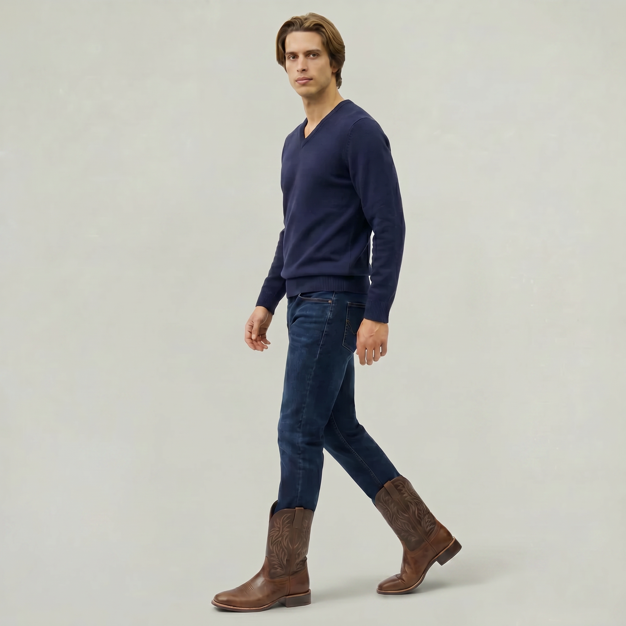 Men’s Square-Toe Western Boots - Pull-On Mid-Calf Cowboy Fit