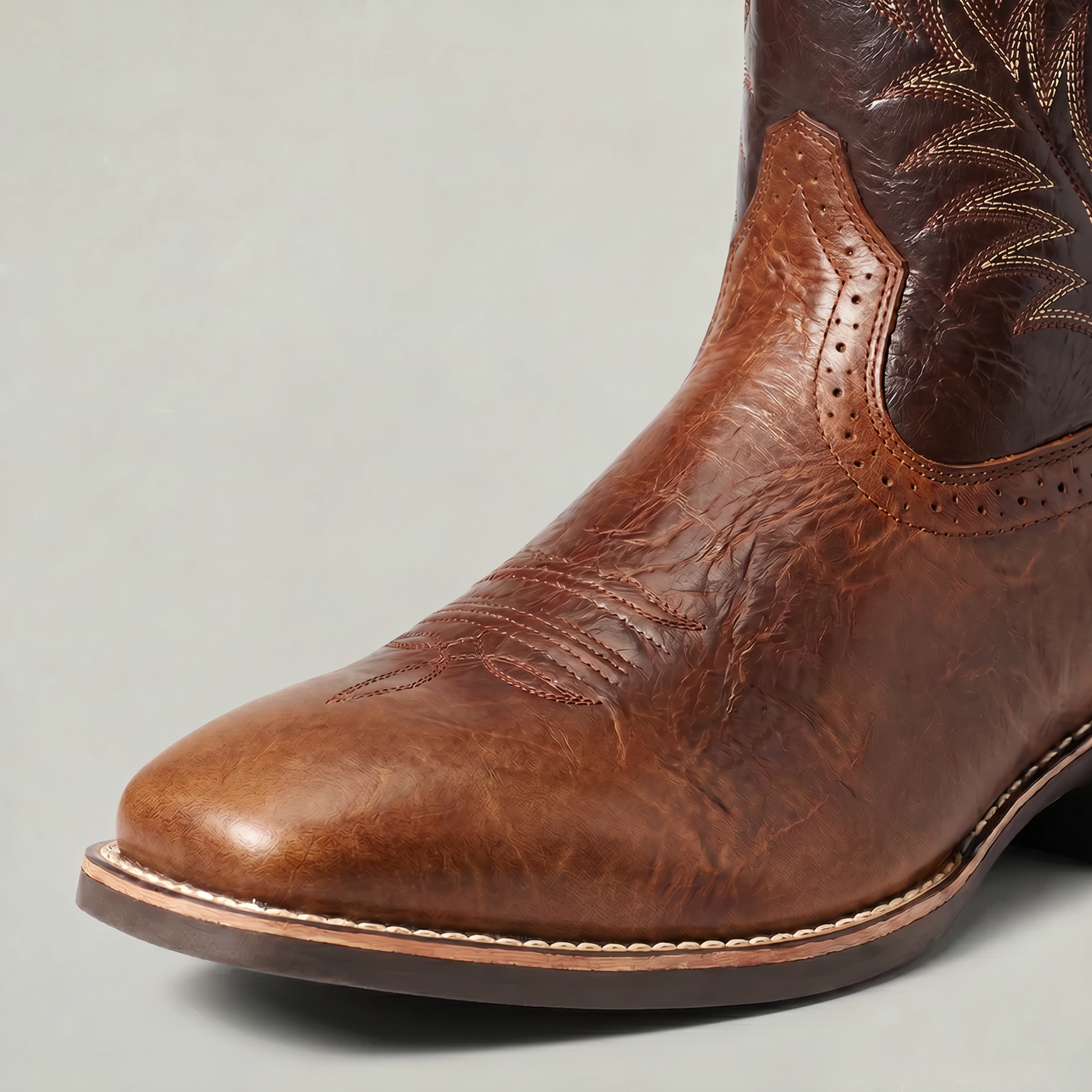 Men’s Square-Toe Western Boots - Pull-On Mid-Calf Cowboy Fit