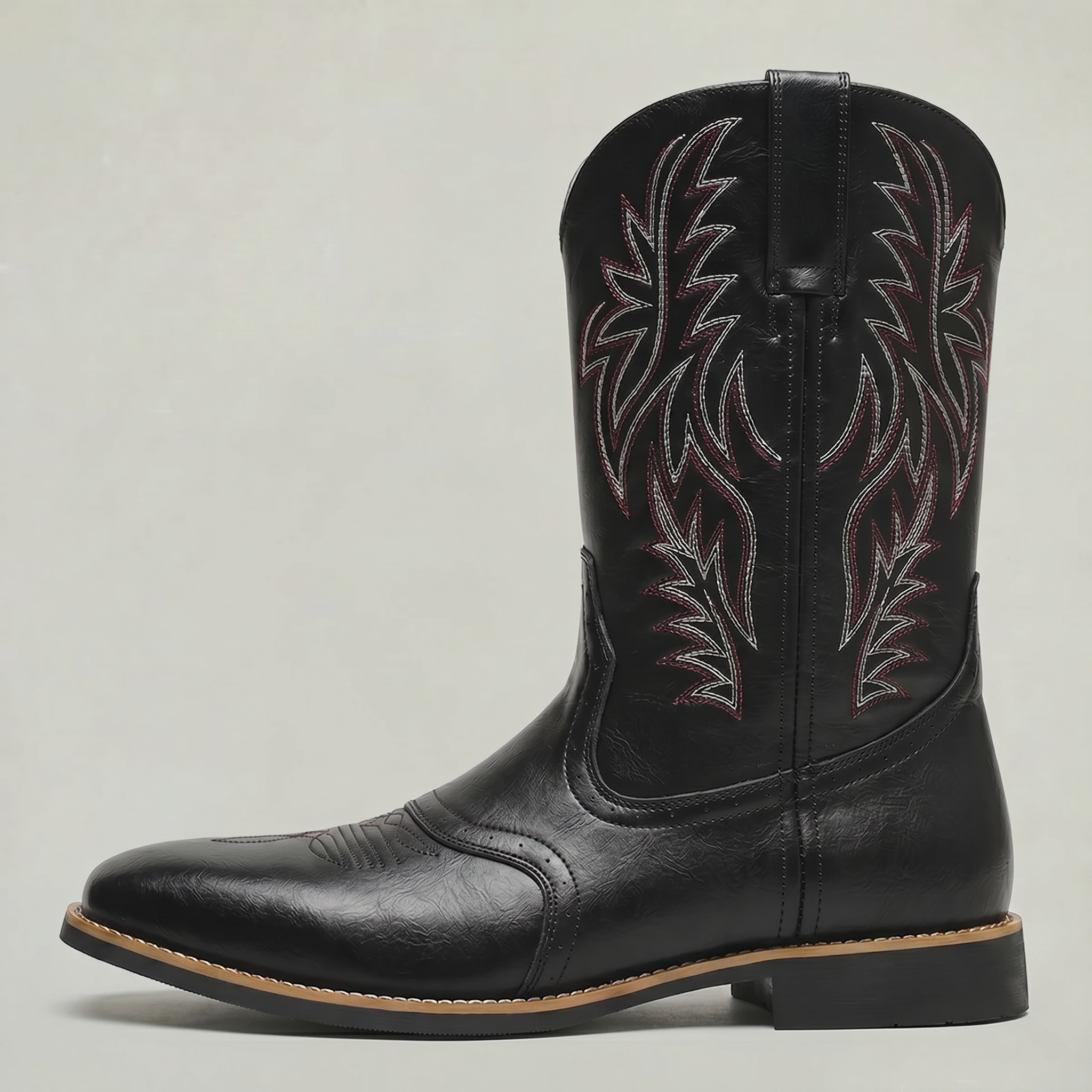 Men’s Square-Toe Western Boots - Pull-On Mid-Calf Cowboy Fit