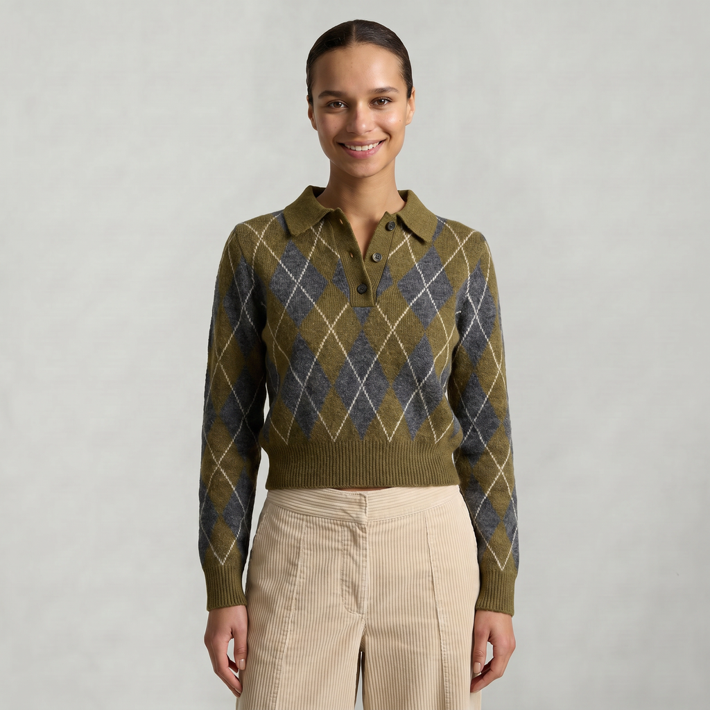 Women’s Knit Polo Sweater - Long Sleeve Regular Fit