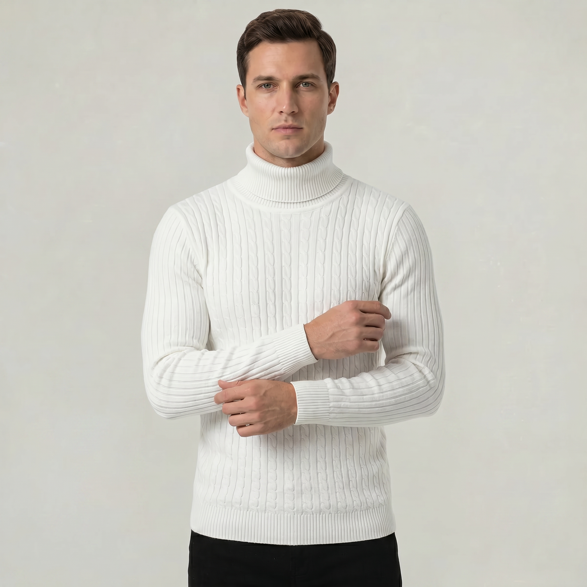 Men’s Cable Knit High-Neck Sweater - Slim Fit