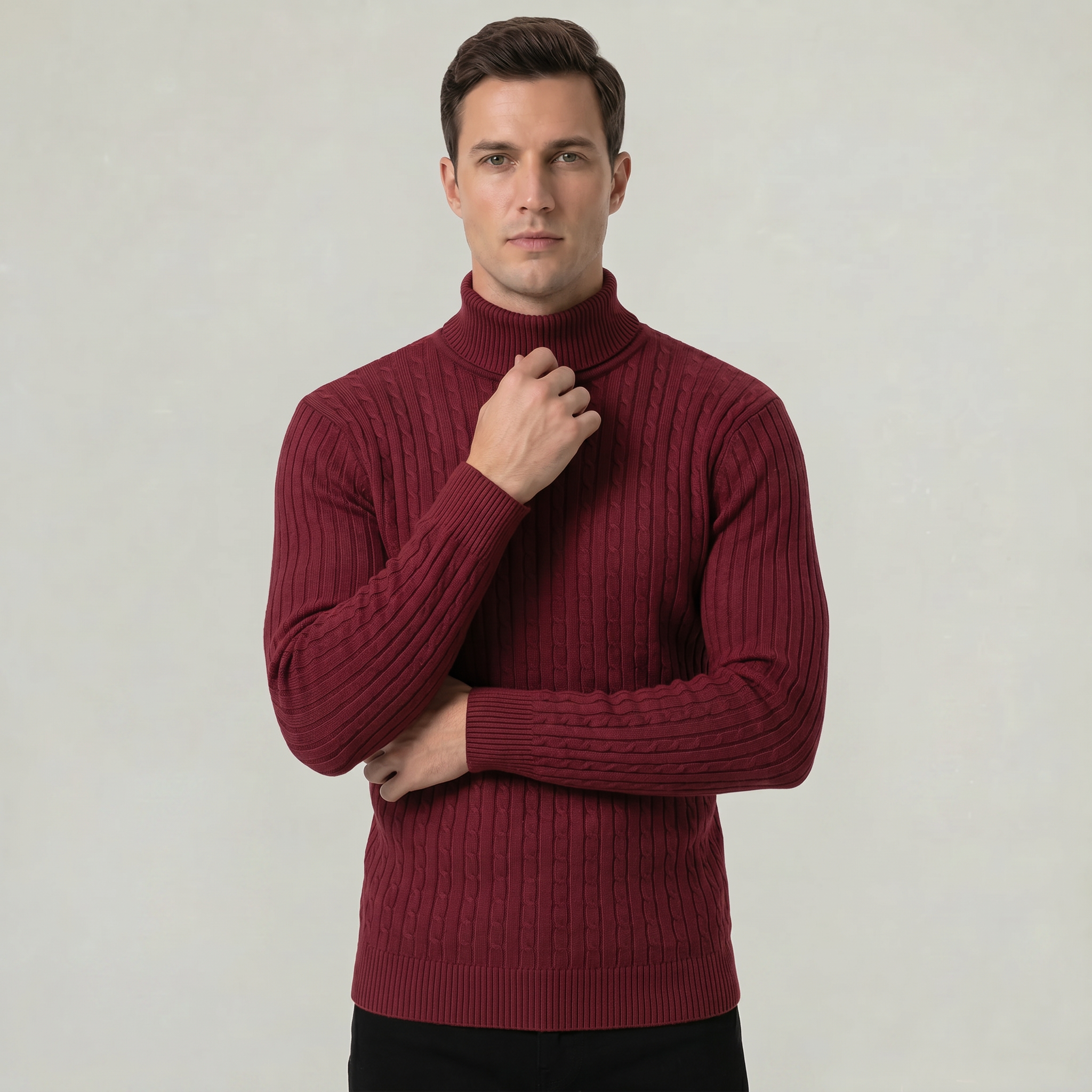 Men’s Cable Knit High-Neck Sweater - Slim Fit