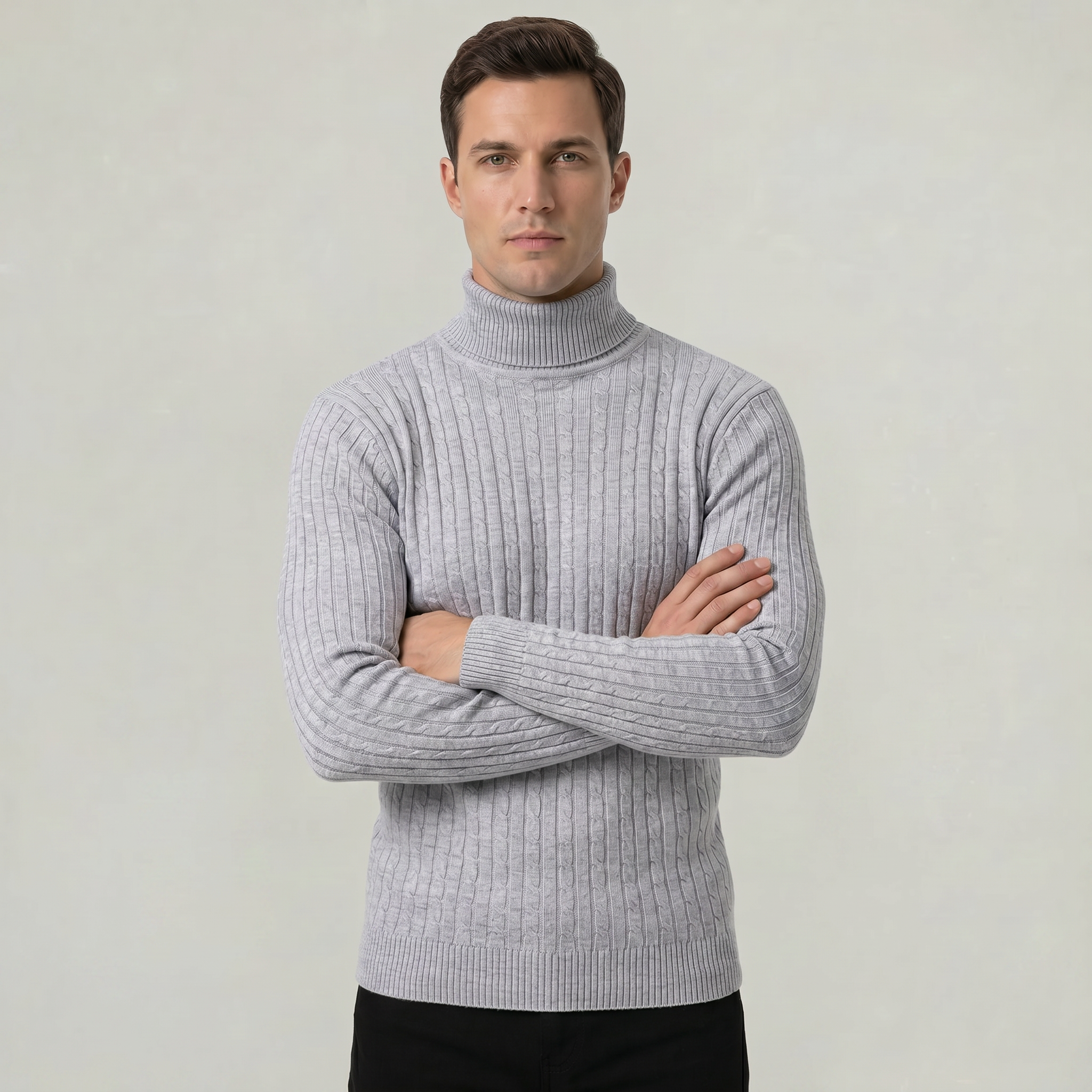 Men’s Cable Knit High-Neck Sweater - Slim Fit