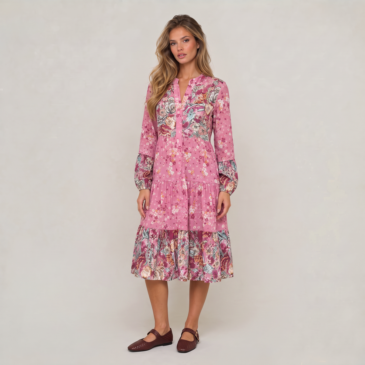 Women’s Floral Tiered Midi Dress