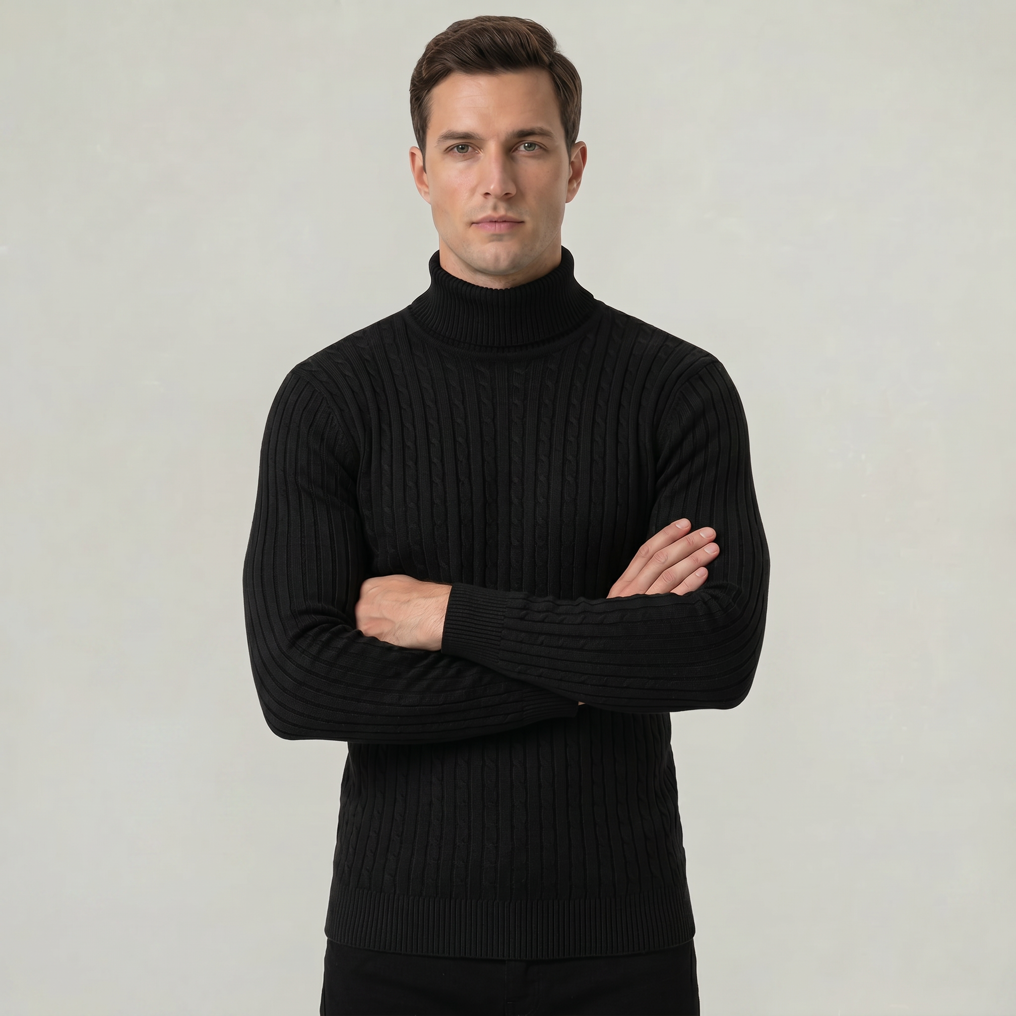 Men’s Cable Knit High-Neck Sweater - Slim Fit