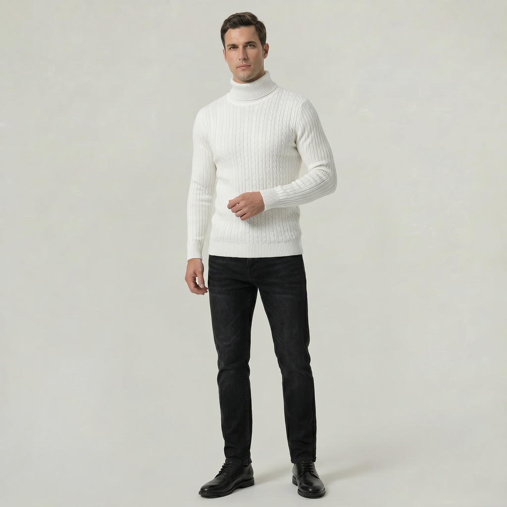 Men’s Cable Knit High-Neck Sweater - Slim Fit
