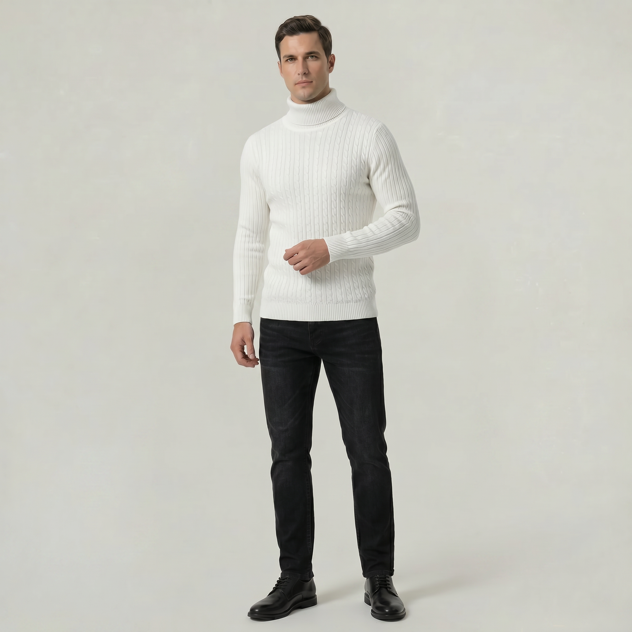 Men’s Cable Knit High-Neck Sweater - Slim Fit