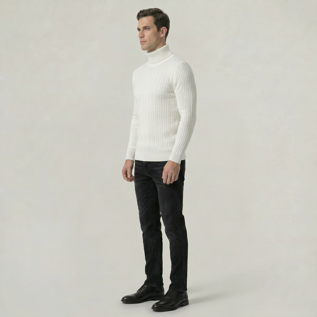 Men’s Cable Knit High-Neck Sweater - Slim Fit
