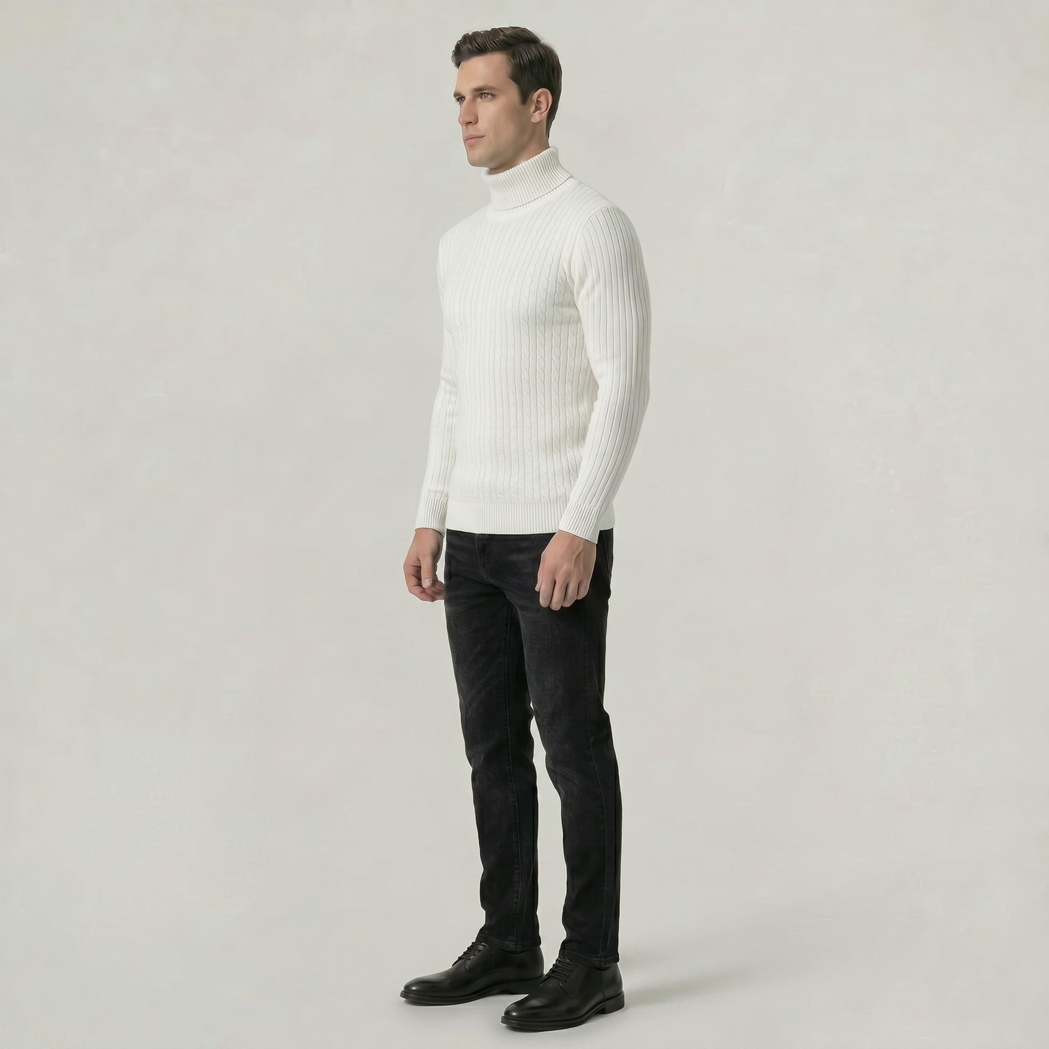 Men’s Cable Knit High-Neck Sweater - Slim Fit