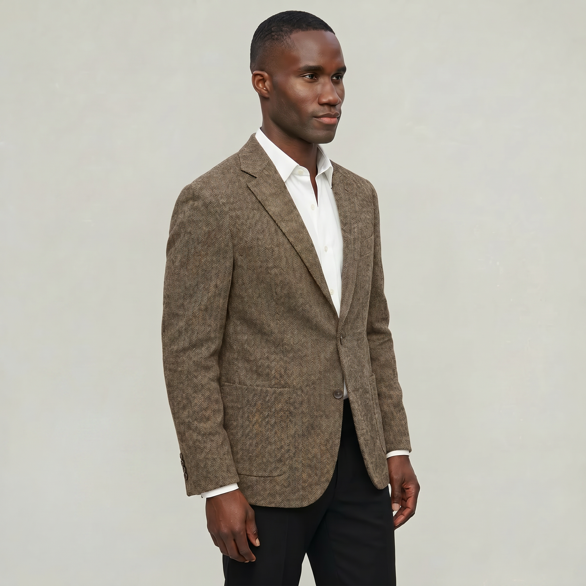 Men’s Wool Tweed Blazer - Single Breasted Smart Casual Suit Jacket