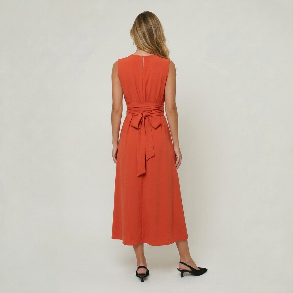Women’s Midi Dress Tie Waist Sleeveless