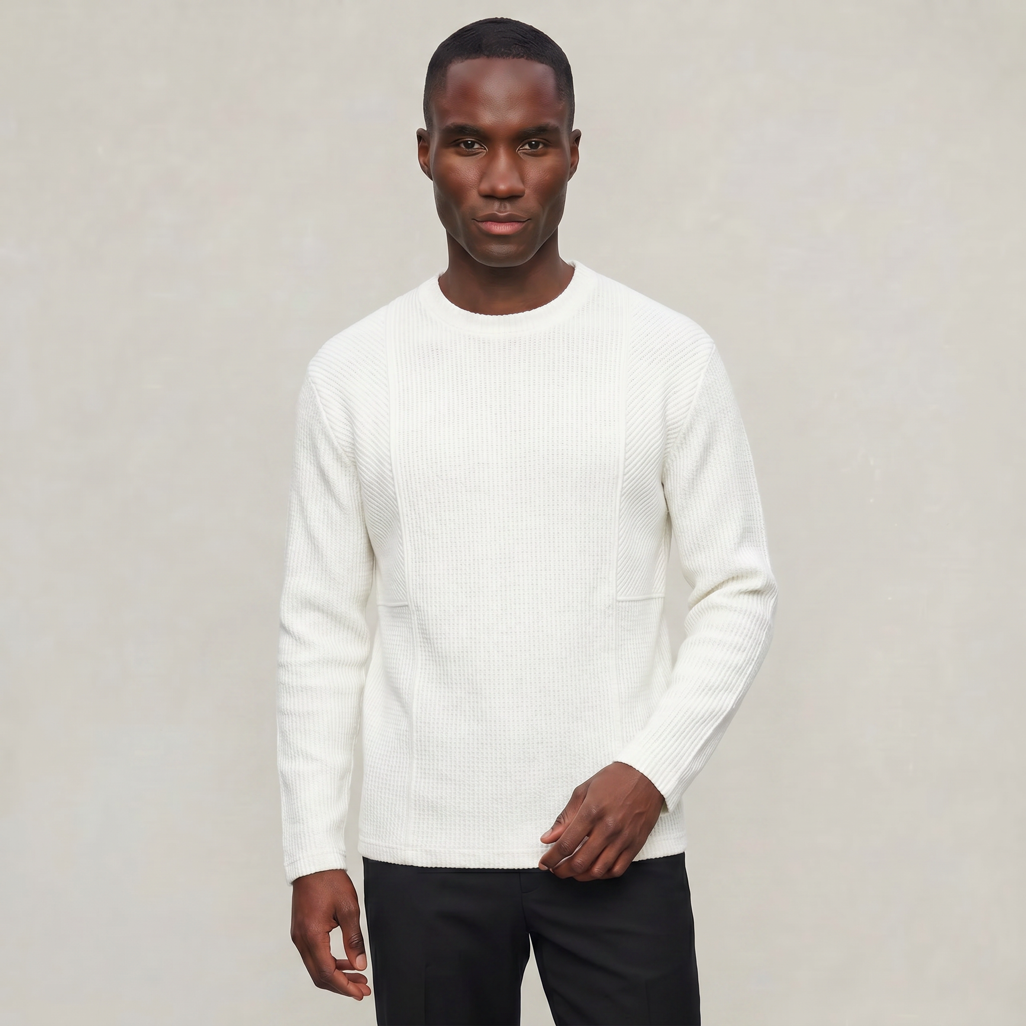 Men's Textured Knit Crewneck Sweater - Long Sleeve Relaxed Fit Smart Casual Winter Jumper