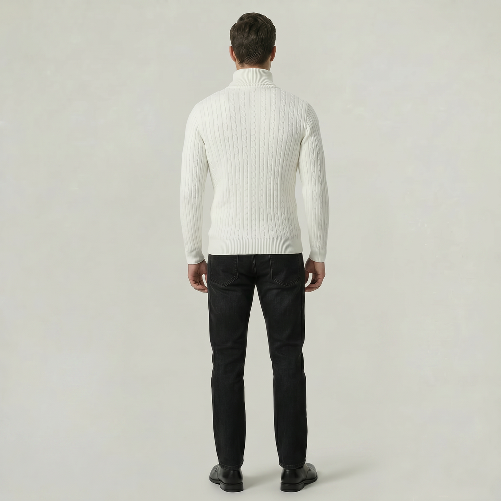 Men’s Cable Knit High-Neck Sweater - Slim Fit